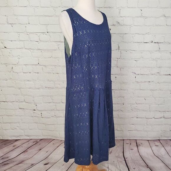 GAP Sleeveless Blue Eyelet Dress A-Line Tie Back sz XXL 2XL - Picture 2 of 6